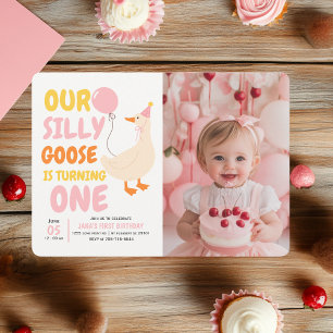 Silly Goose 1st Birthday Invitation with Photo