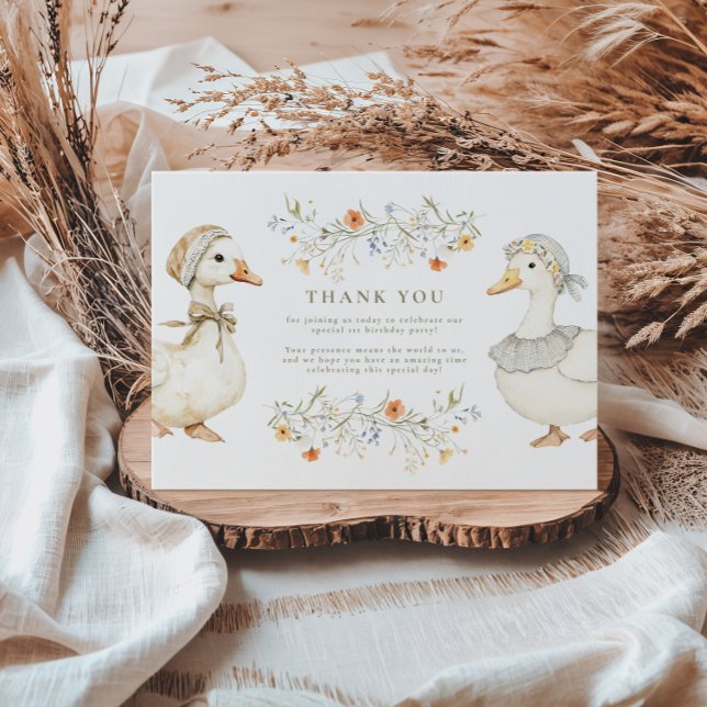 Silly Goose 1st Birthday Neutral Floral  Thank You Card (Creator Uploaded)