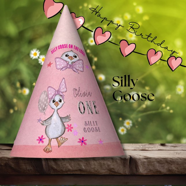 Silly Goose 1st Birthday  Pink Bow  Party Hat (Silly Goose 1st Birthday Pink Bow Party Hat)