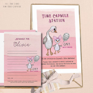 Silly Goose 1st Birthday Pink Time Capsule Card