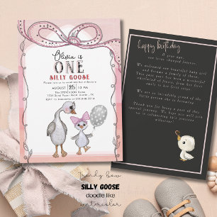 Silly Goose 1st Birthday Watercolor Hand drawn Invitation
