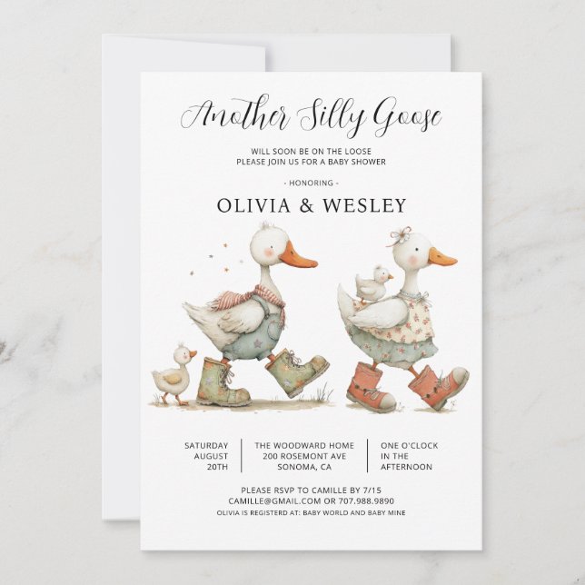 Silly Goose 2nd Baby Baby Shower Invitation (Front)