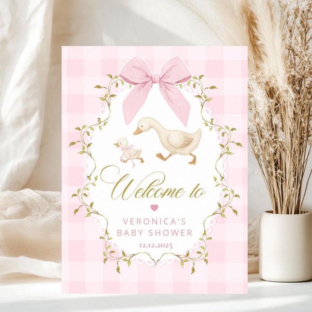 Silly Goose Baby Girl Shower Pink Gingham Welcome Poster (Creator Uploaded)