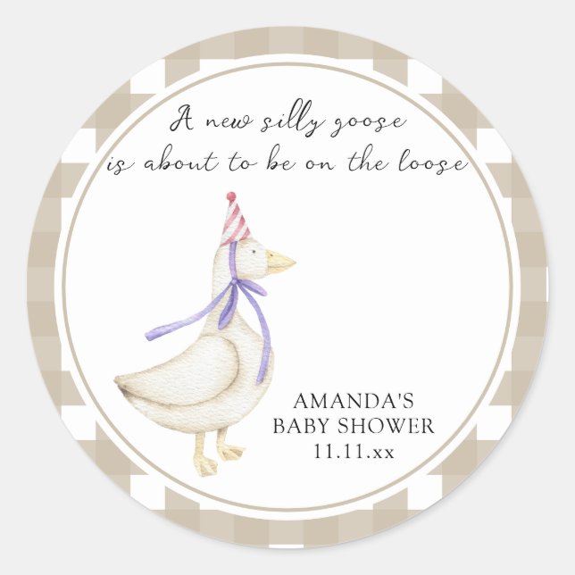 Silly Goose Baby Shower  Classic Round Sticker (Front)