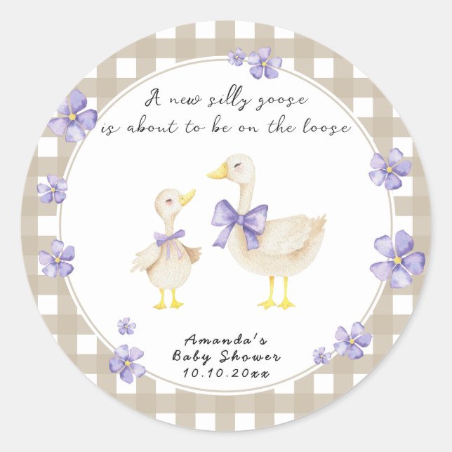 Silly Goose Baby Shower Classic Round Sticker (Front)