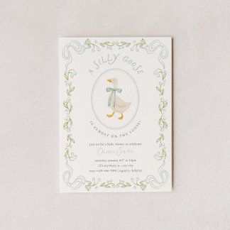 Silly Goose Baby Shower Invitation Blue Floral