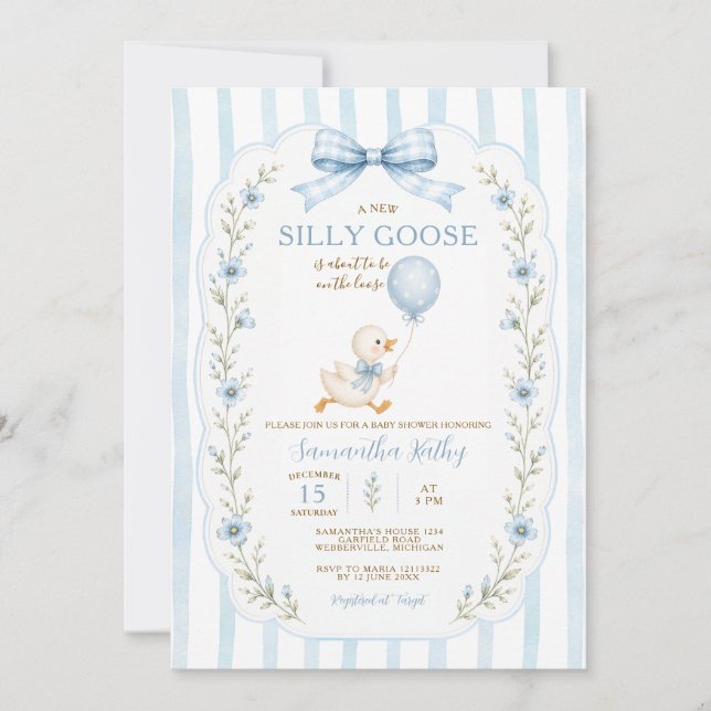 Silly Goose Baby Shower Invitation Boy (Front)