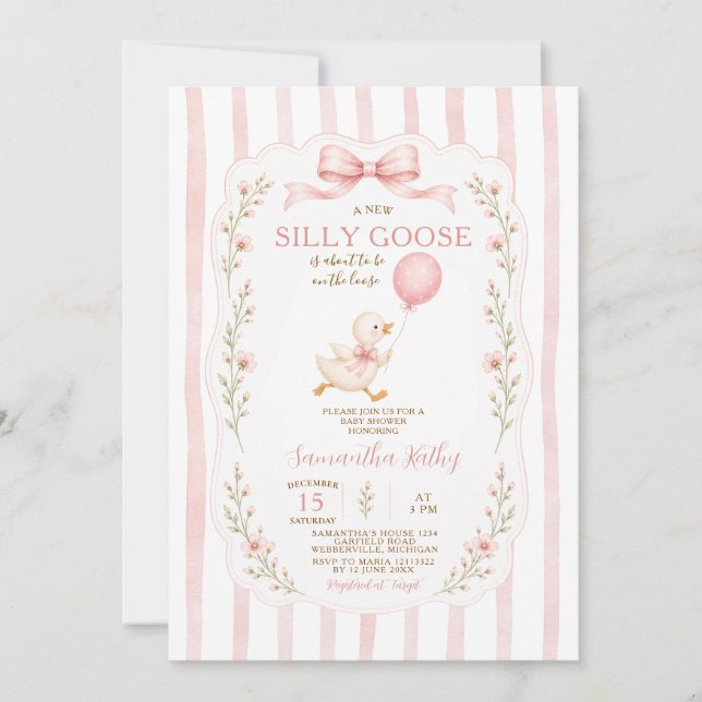 Silly Goose Baby Shower Stripes Invitation (Front)