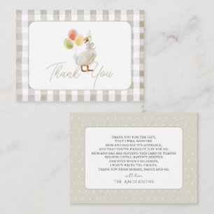 Silly Goose Beige Gingham Baby Shower Thank You Card