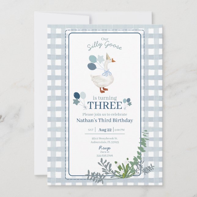 Silly Goose Birthday Any Age Blue Invitation (Front)