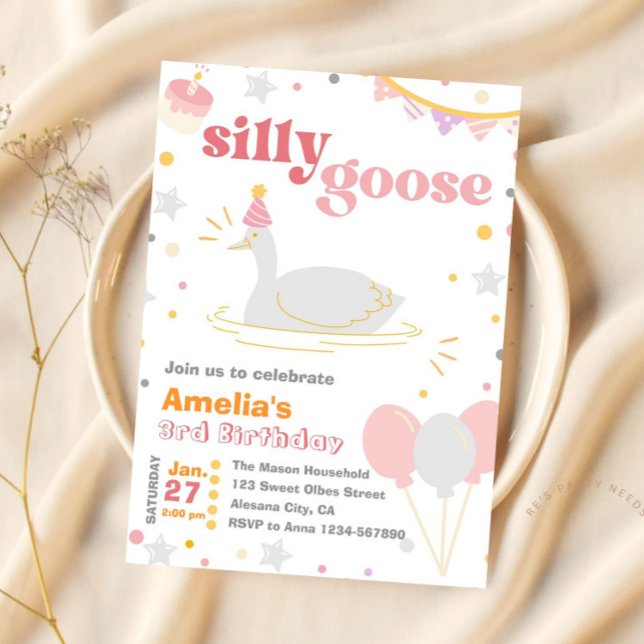 Silly Goose Birthday Invitation Pink Girls (Creator Uploaded)