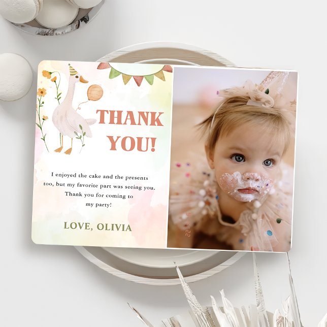 Silly Goose Birthday Party Photo Thank You Card  (Creator Uploaded)