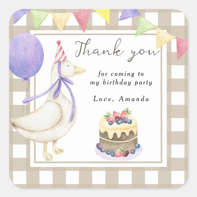 Silly Goose birthday party thank you Square Sticker (Front)