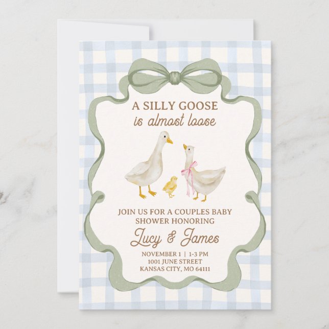 Silly Goose Blue Baby Shower Invitation  (Front)