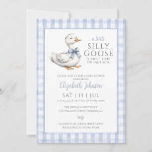 Silly Goose Blue Baby Shower Photo QR Code Invitation
