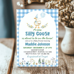 Silly Goose Blue Balloon Baby Shower Invitation