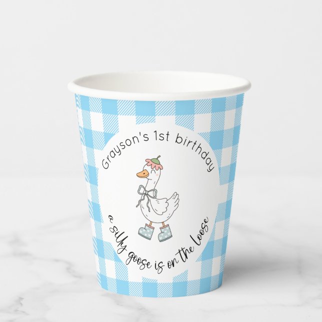 Silly Goose Blue Birthday Paper Cups (Front)