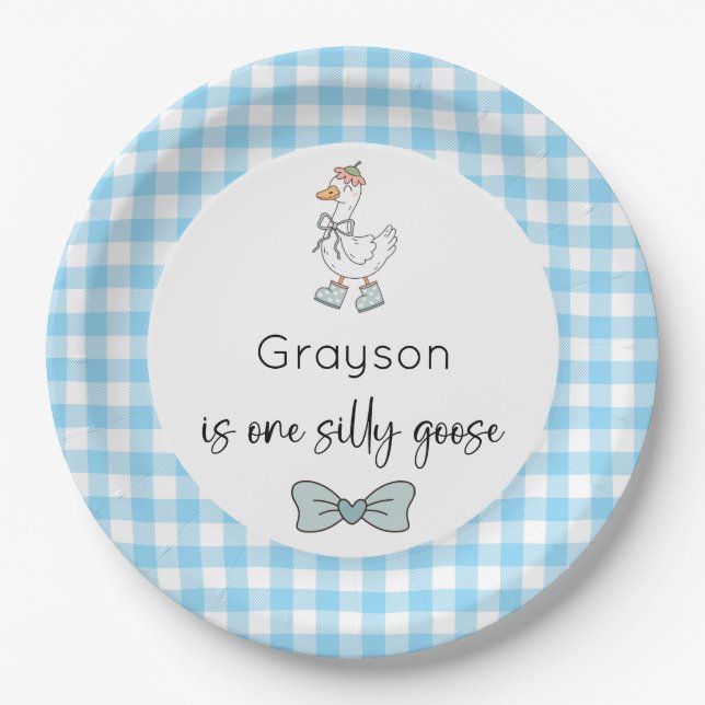 Silly Goose Blue Birthday Paper Plate (Front)