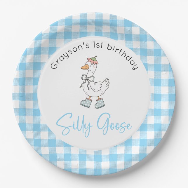 Silly Goose Blue Birthday Paper Plate (Front)