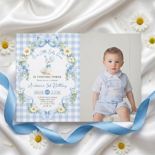 Silly Goose Blue Bow Birthday Invitation Photo