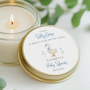 Silly Goose Blue Bow Wildflower Boy Baby Shower Classic Round Sticker