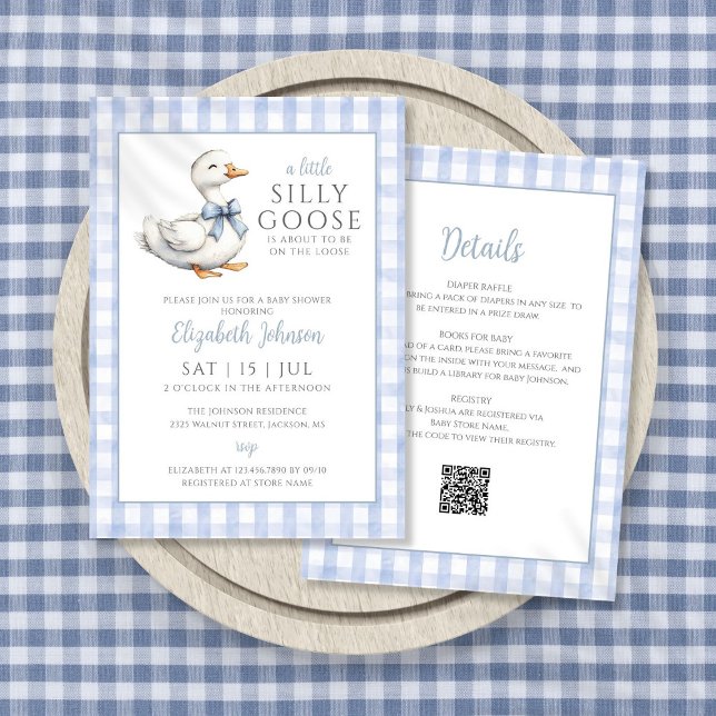 Silly Goose Blue Boy Baby Shower All In One Invitation (Silly Goose Blue Boy Baby Shower All In One Invitation)