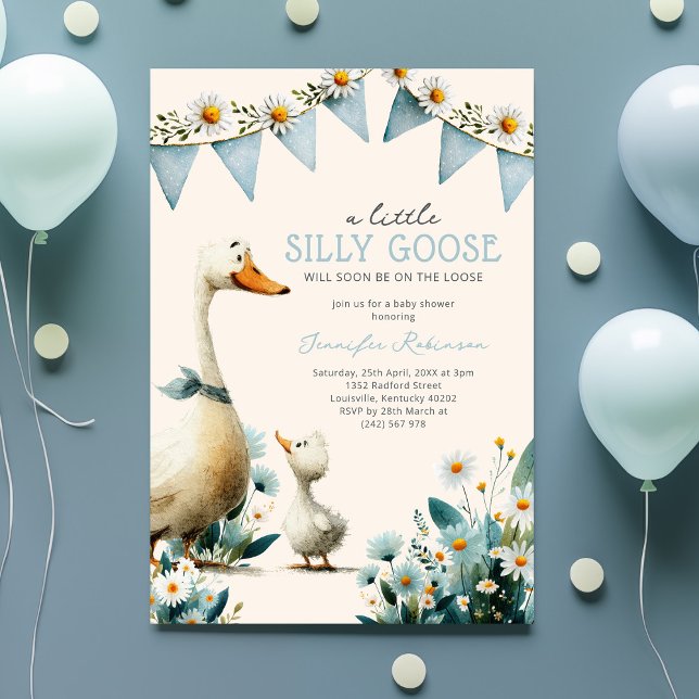 Silly Goose Blue Boy Baby Shower Invitation (Creator Uploaded)