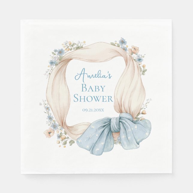 Silly Goose Blue Floral Baby Shower Napkins (Front)