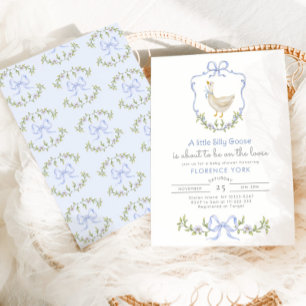  Silly Goose Blue Floral Crest Baby shower Invitation