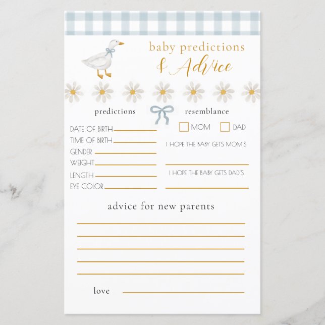 Silly Goose Blue Gingham Baby Advice Prediction (Front)