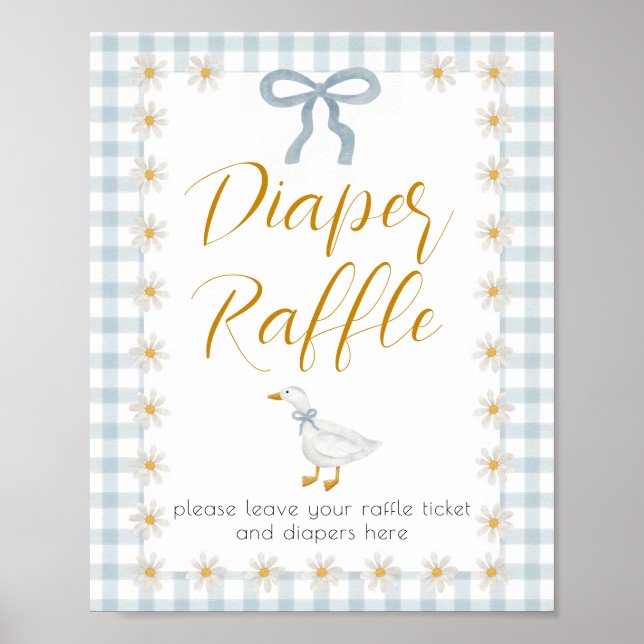 Silly Goose Blue Gingham Baby Shower Diaper Raffle Poster (Front)