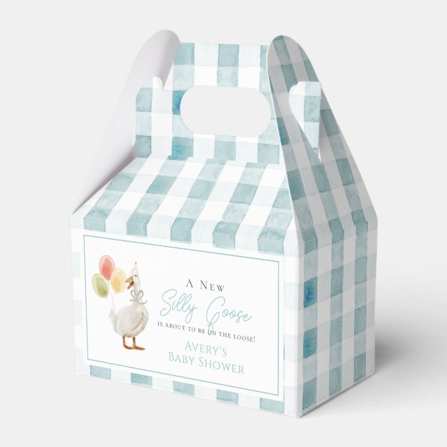 Silly Goose Blue Gingham Baby Shower Favour Box (Front Side)