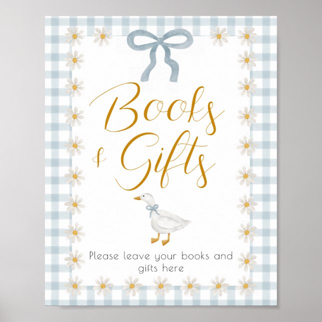 Silly Goose Blue Gingham Baby Shower Gift Table  Poster (Front)
