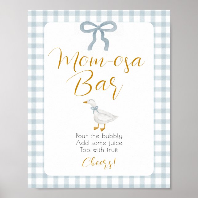 Silly Goose Blue Gingham Baby Shower Mimosa Sign (Front)