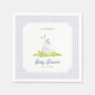 Silly Goose Blue Gingham Baby Shower Napkins
