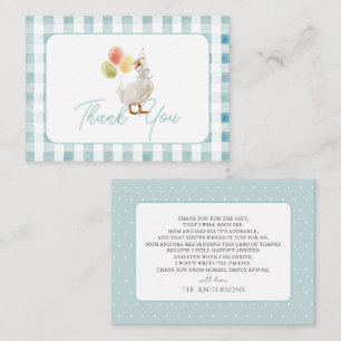 Silly Goose Blue Gingham Baby Shower Thank You Card
