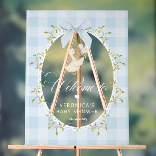 Silly Goose Blue Gingham Baby Shower Welcome Acrylic Sign