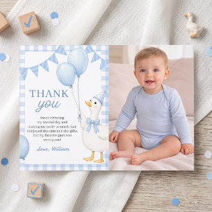 Silly Goose blue Gingham Birthday Thank You Card