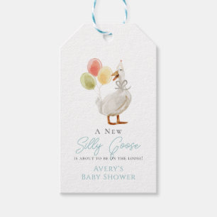 Silly Goose Blue Gingham Girl Baby Shower Gift Tags