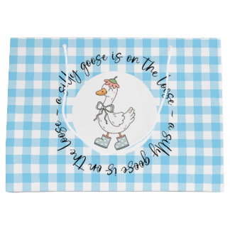Silly Goose Blue Gingham Large Gift Bag