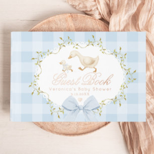 Silly Goose Blue Gingham Whimsical Baby Shower Guest Book