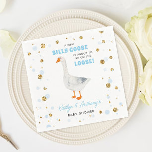 Silly Goose Blue Watercolor Boys Baby Shower Napkin
