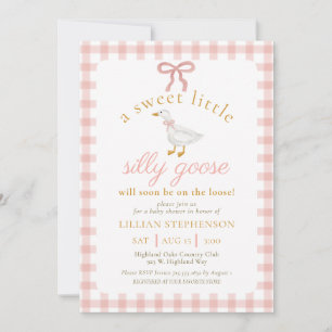 Silly Goose Blush Pink Bow Gingham Baby Shower  Invitation