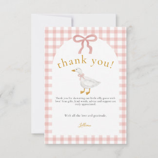 Silly Goose Blush Pink Gingham Baby Shower  Thank You Card