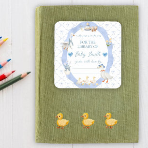 Silly Goose Bow Baby Boy Shower Book Plate Square Sticker