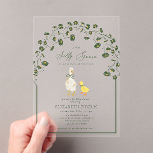 Silly Goose Bow Floral Daisy Baby Shower Acrylic Invitations