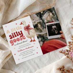 Silly Goose Christmas Bow Baby Shower Photo Invitation
