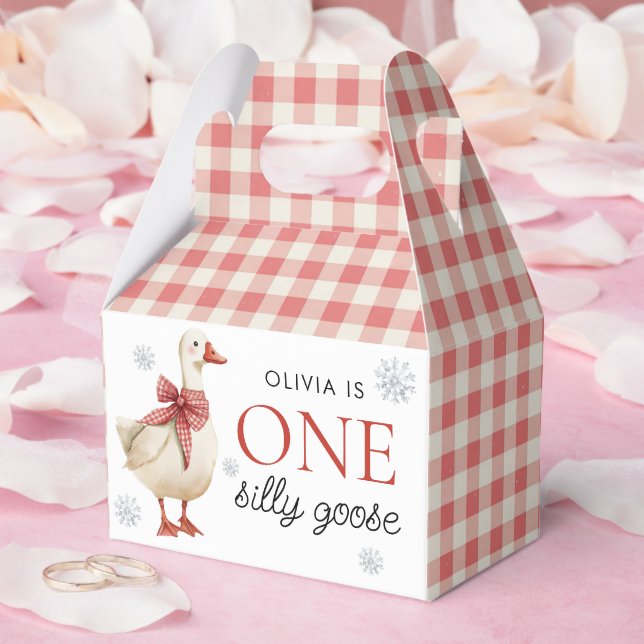 Silly Goose Christmas Gingham 1st Birthday Favour Box (Wedding)