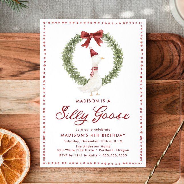 Silly Goose Christmas Red Bow Birthday Invitation (Creator Uploaded)