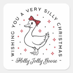 Silly goose Christmas wishes preppy coquette Square Sticker